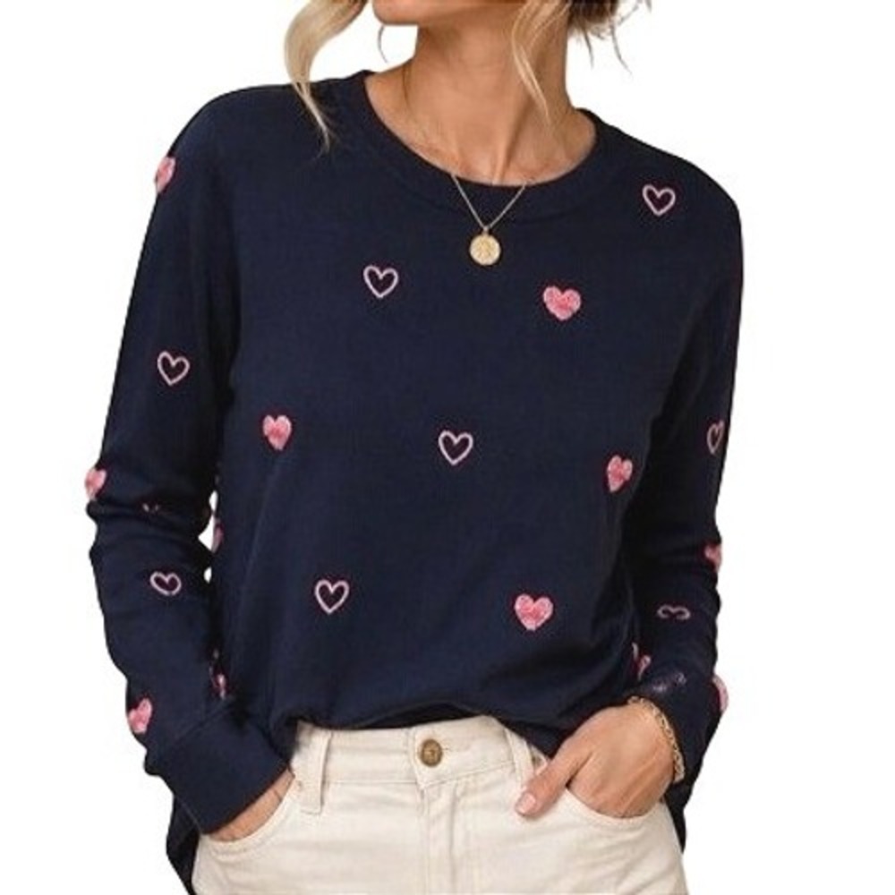 Lilly Pulitzer Rami Long Sleeve Sweatshirt Women L Navy Heart Embroidered EUC